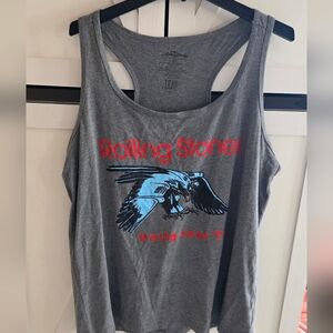 True Craft Gray Tank Top with Red and Blue Graphic Rolling Stones